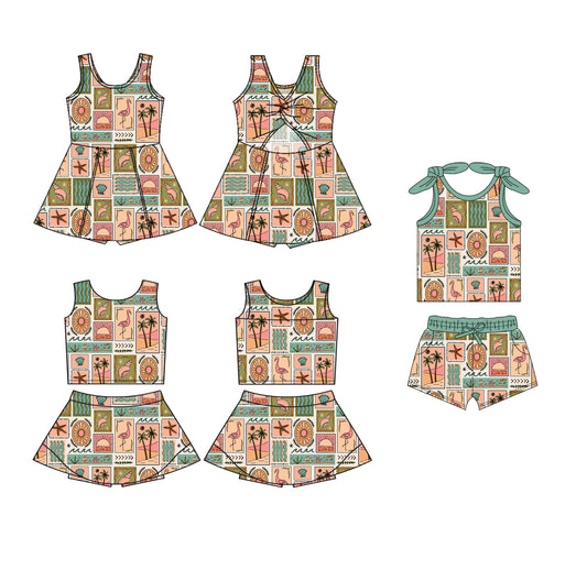 3.31 custom each style moq 5eta 4-6week Sibling Sister baby girls clothes Short sleeve shorts sets and yoga dress 1 and dress 2 match family design