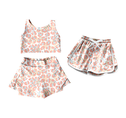 4.9 custom each style moq 5eta 4-6week Sibling Sister leopard baby girls clothes Short sleeve yoga dress and shorts match family design