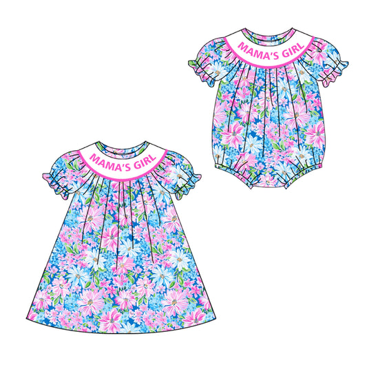 4.19 custom each style moq 5eta 4-6week Sibling Sisters MAMA GIRL floral baby girl short sleeve dress and rompers match family design