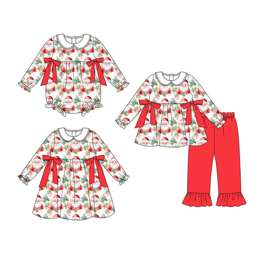25.7.2 custom each style moq 5eta 4-6week Sibling Sisters Christmas trees baby girl long sleeve pants sets and dress and rompers match family design