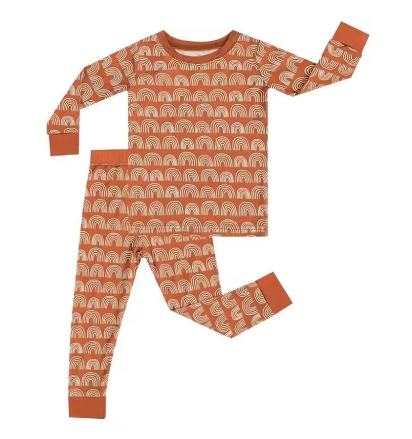 5.16custom each style moq 5eta 4-5week Sibling Sister rainbow print drown boys outfits and baby romper match family design