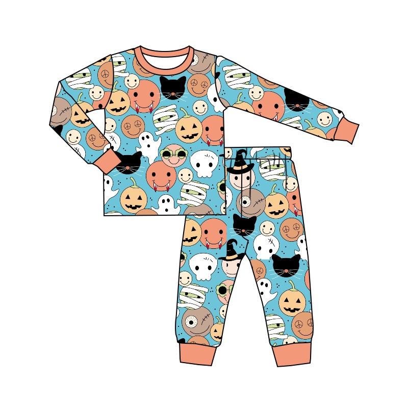 5.22 custom each style moq 5eta 4-5week Sibling Sister Halloween pumpkin girls outfits and boys and baby romper match pajamas family design