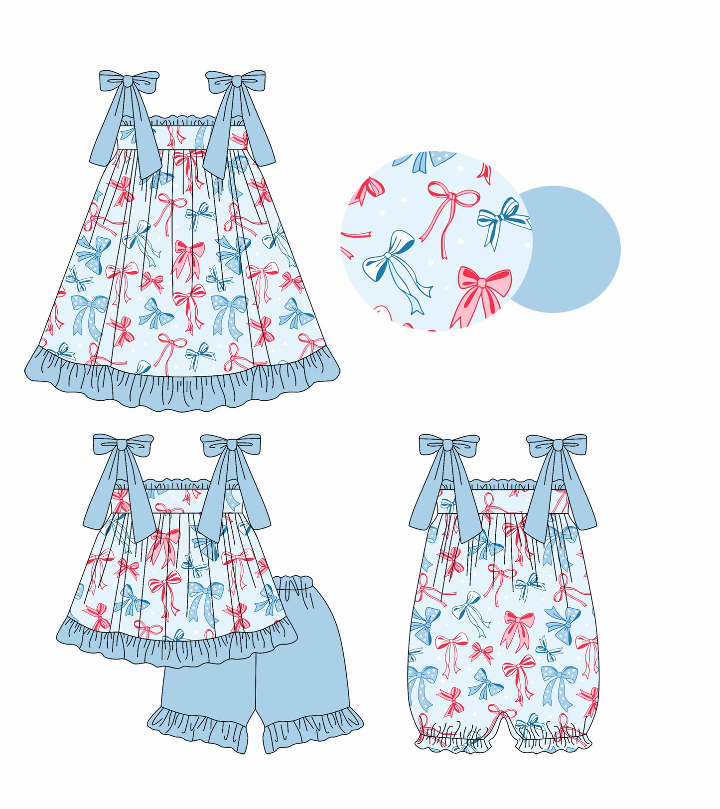 2.11 custom each style moq 5eta 4-6week Sibling Sisters bow baby girl short sleeve shorts sets and dress and rompers match family design