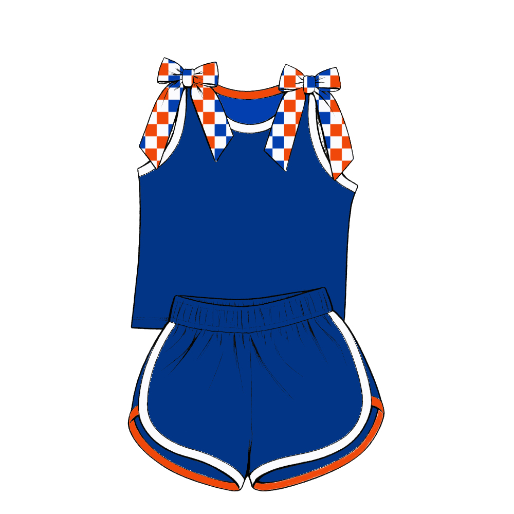 custom moq 5 mix size Baby Girls Bow Sleeveless Orange Top Shorts Summer Casual Clothes Set