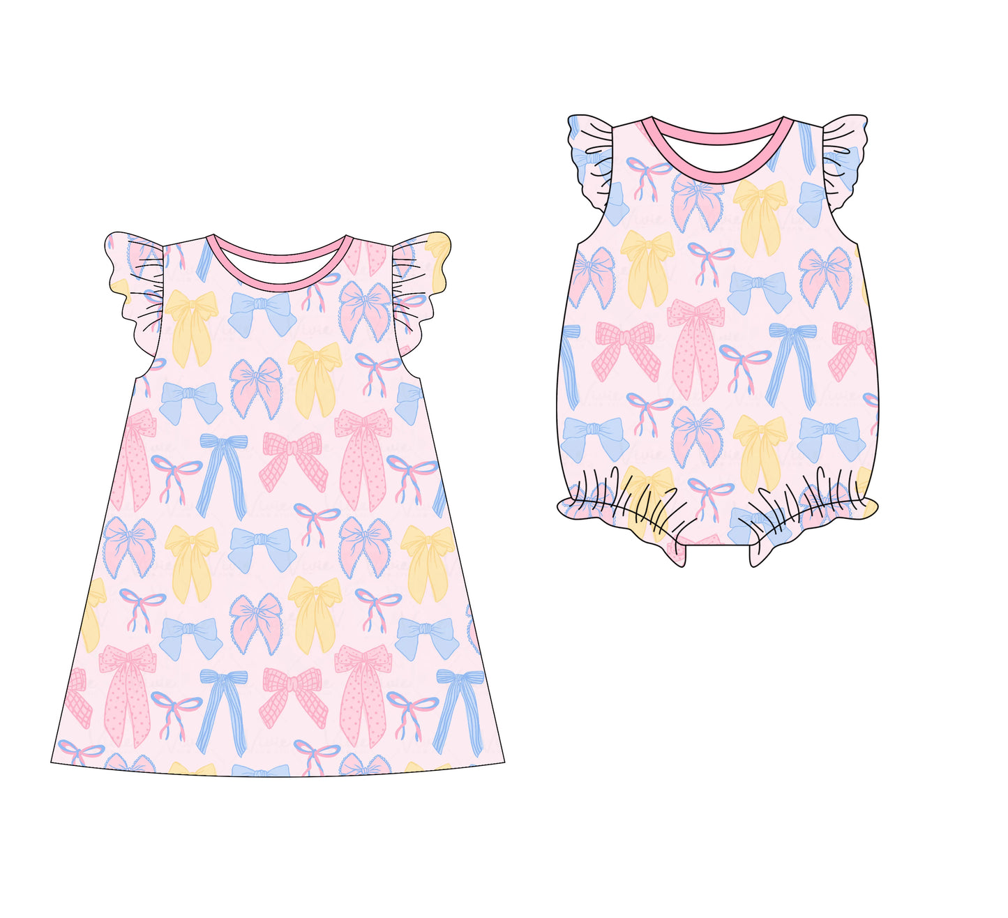 3.10 custom each style moq 5eta 4-6week Sibling Sister bow baby girl short sleeve dress and rompers match family design
