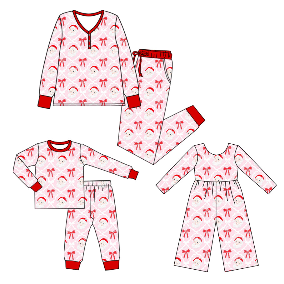 25.5.22 custom each style moq 5eta 4-6week Sibling Sister Christmas bow long sleeve pants sets and adult sets and jumpsuit match design