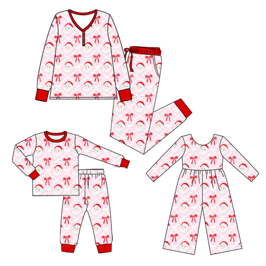 25.5.22 custom each style moq 5eta 4-6week Sibling Sister Christmas bow long sleeve pants sets and adult sets and jumpsuit match design