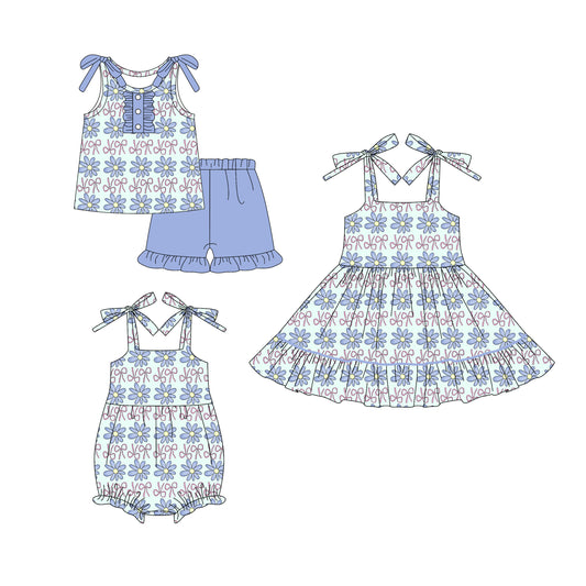 25.5.23 custom each style moq 5eta 4-6week Sibling Sisters floral bow baby girl short sleeve shorts sets and dress and rompers match family design