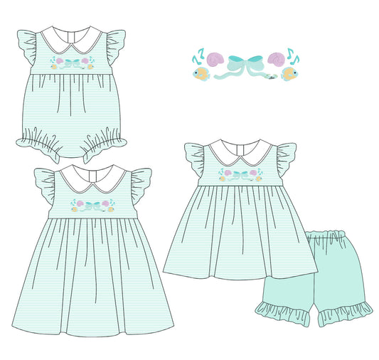 1.16 custom each style moq 5eta 4-6week Sibling Sisters bow baby girl short sleeve shorts sets and dress and rompers match family design