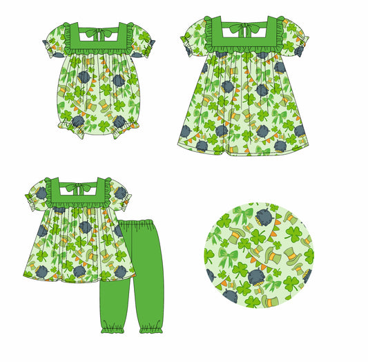 25.9.26 custom each style moq 8 eta 6-8week Sibling Sisters bow baby girl short sleeve pants sets and dress and rompers match family design