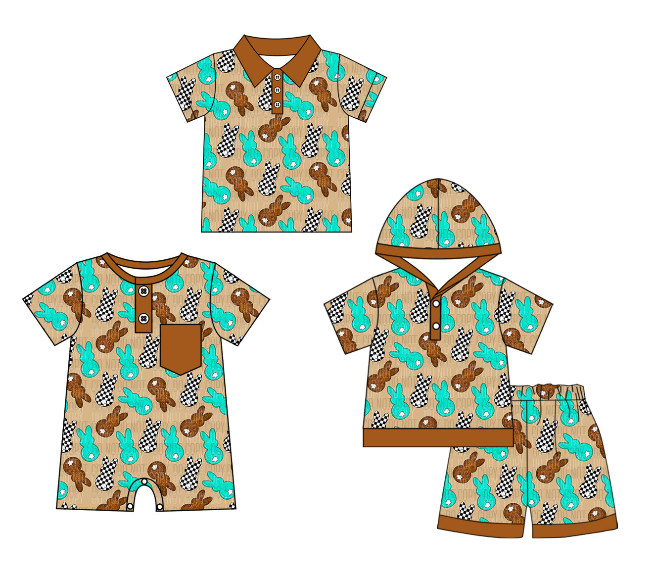 11.21 custom each style moq 5eta 4-6week Sibling Sister easter bunny baby boy short sleeve shorts sets and boy romper and top match design