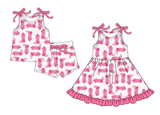 25.5.25 custom each style moq 5eta 4-6week Sibling Sister boots pink baby girl short sleeve shorts sets and dresses match design