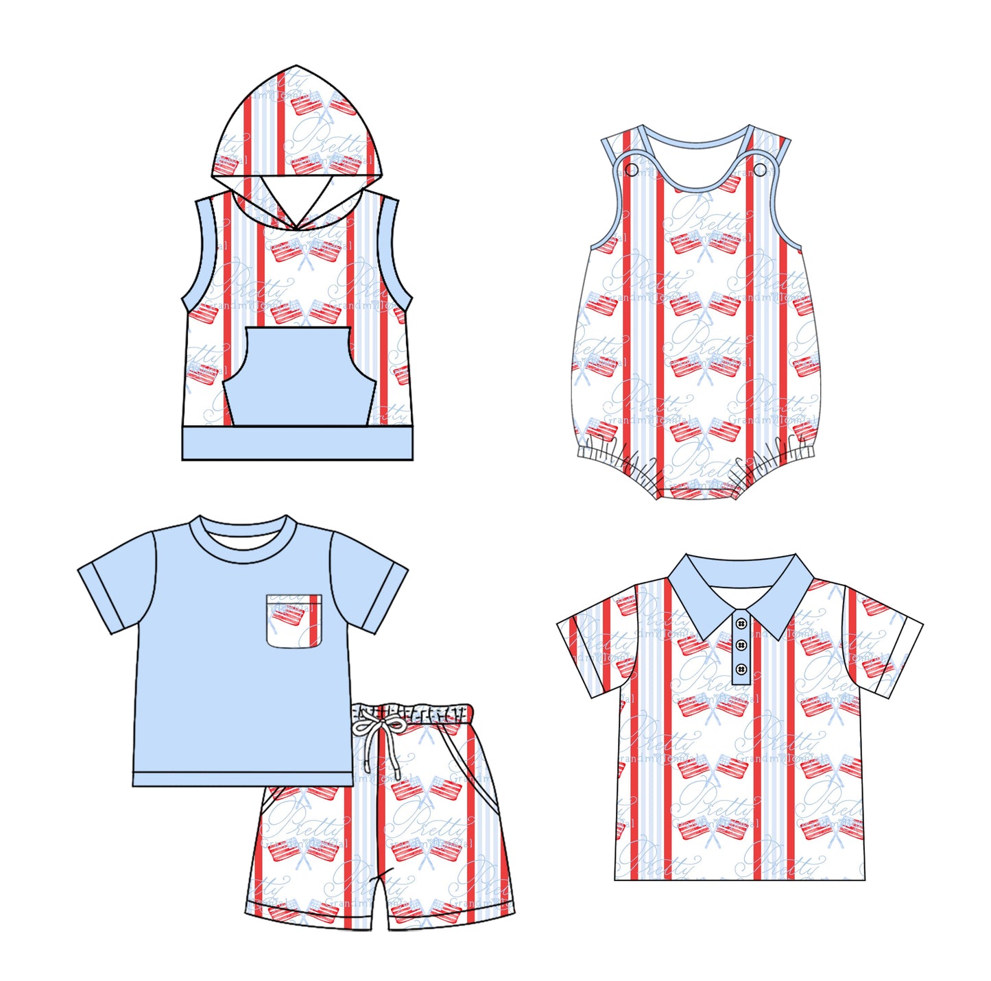 2.28 custom each style moq 5eta 4-6week Sibling Sister bow flag baby girl sets and boy rompers 1 and romper 2 and top match family design