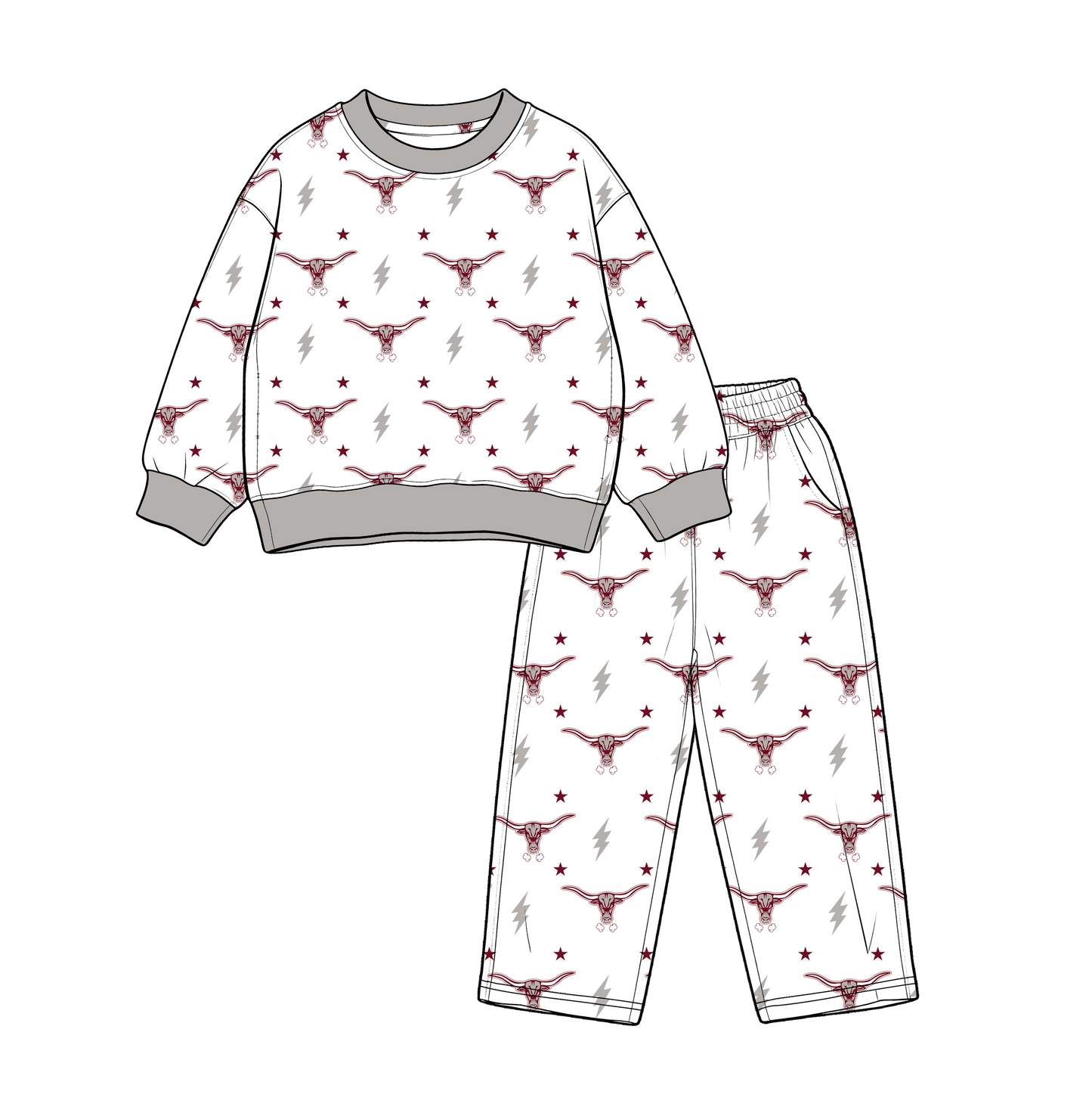 custom moq 5 mix size MSD071009 Baby Kids White Printed Long Sleeve Tops Pants Team Casual Clothes Set