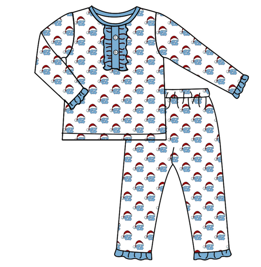Custom moq 5 tat about 6-8 weeks  Christmas hat sky blue white team  girls  Pajama sets
