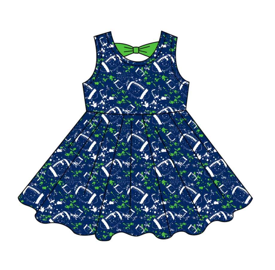 Custom moq 5 mix size milk silk summer teams Baby Girls Football  Sleeveless Bow Back Cutout Knee Length Dresses