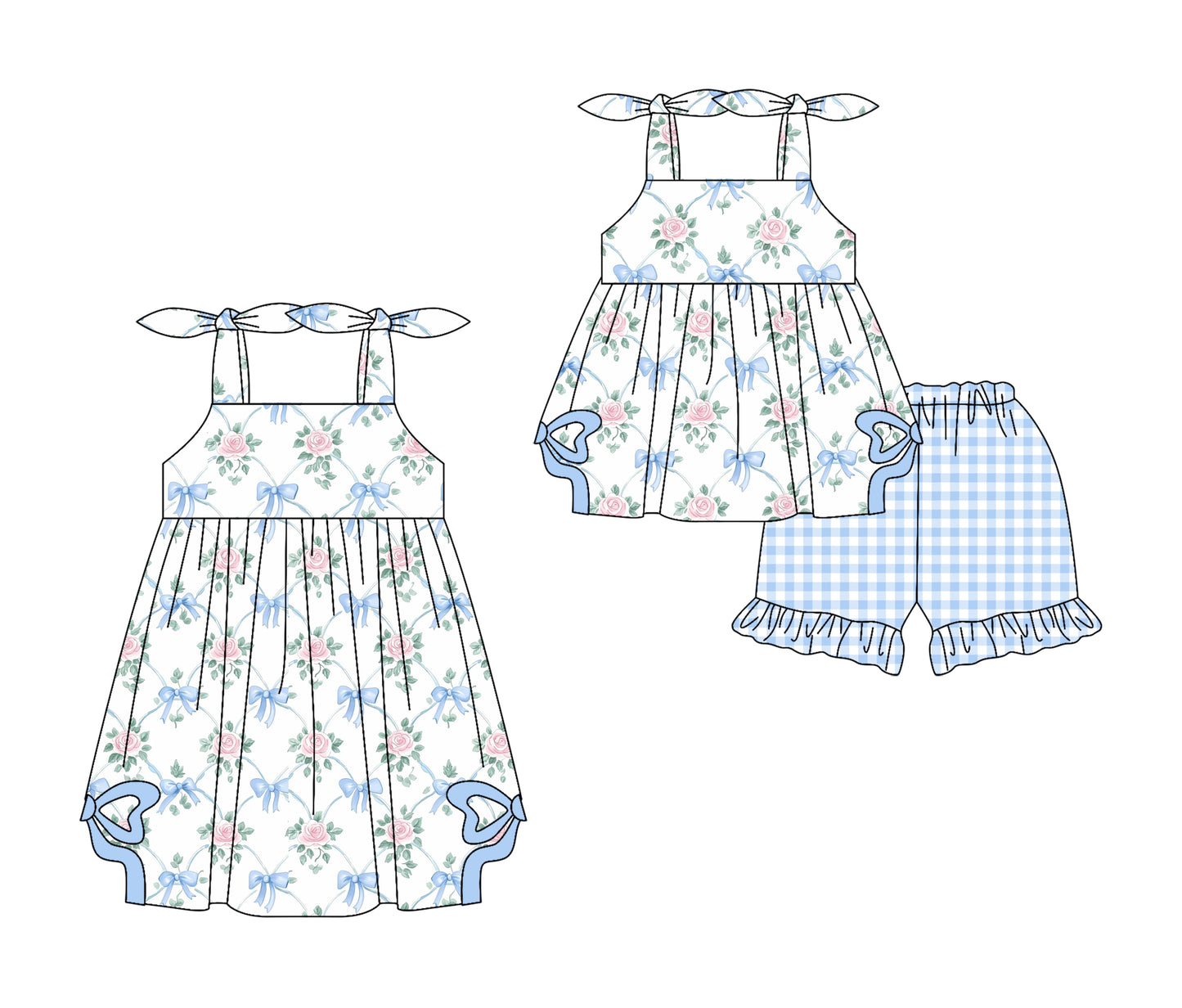 3.5 custom each style moq 5eta 4-6week Sibling Sister bow floral baby girl short sleeve shorts sets and dresses match design