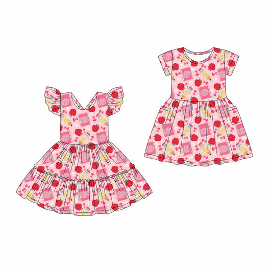4.17 custom each style moq 5eta 4-6week Sibling Sister back to school baby girls clothes Short sleeve dress 1 and dress 2 match family design