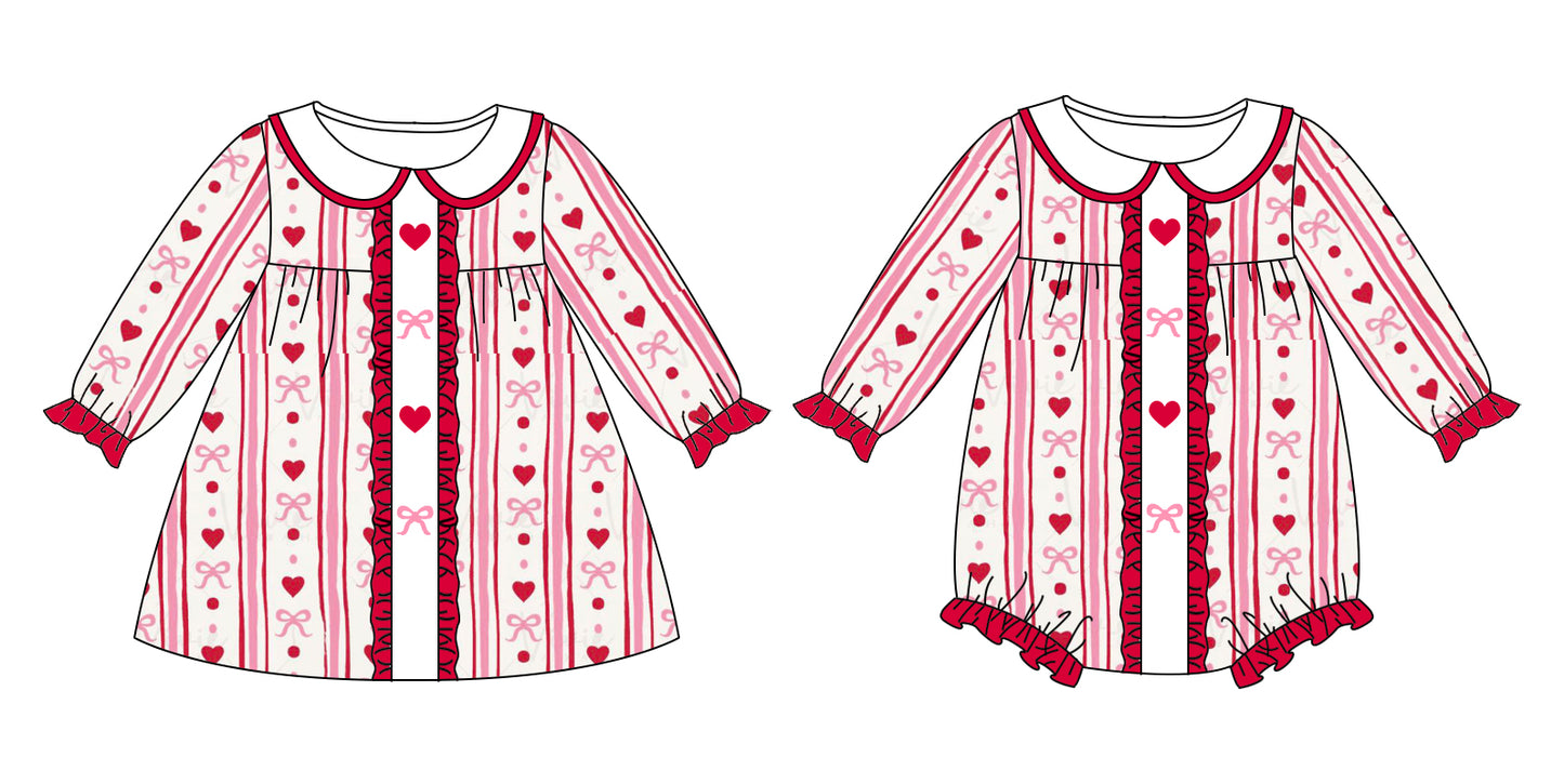 25.9.17 custom each style moq 8 eta 6-8week Sibling Sisters love bow baby girl long sleeve dress and rompers match family design