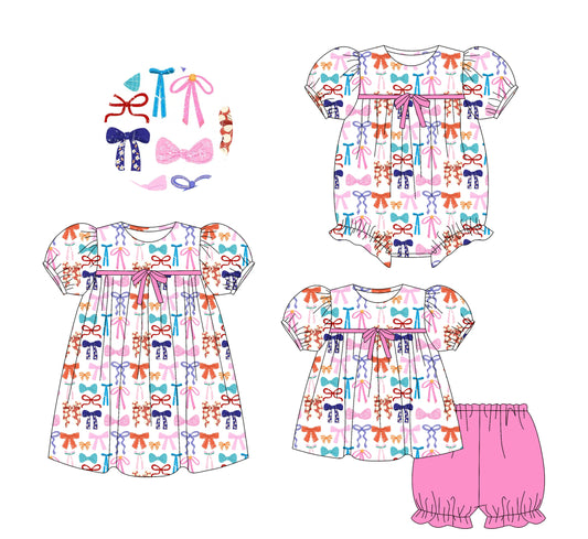 25.5.24 custom each style moq 5eta 4-6week Sibling Sisters bow baby girl short sleeve shorts sets and dress and rompers match family design