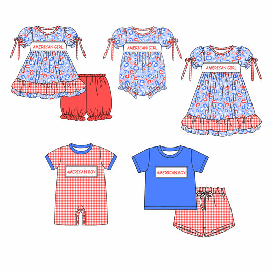 11.23 custom each style moq 5eta 4-6week Sibling Sister 4th of july AMERICA GIRL baby girl short sleeve shorts sets and sets 2 and girls romper and boy romper and dress match design