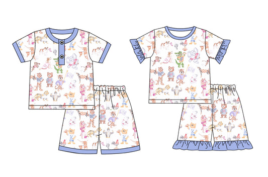 2.13 custom each style moq 5eta 4-6week Sibling Sister baby girls short sleeve shorts sets and set 2 match design
