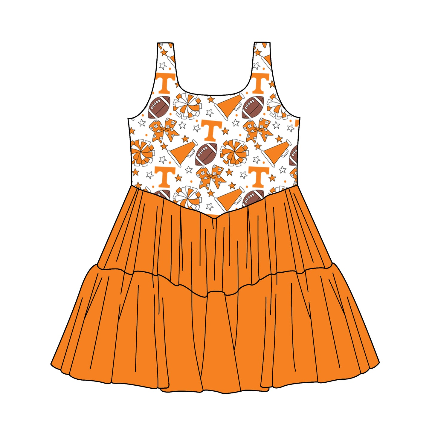 Custom moq 5 mix size milk silk summer teams Baby Girls Orange Stars Bows Sleeveless Knee-Length Dress Cute Clothing for Little Girls