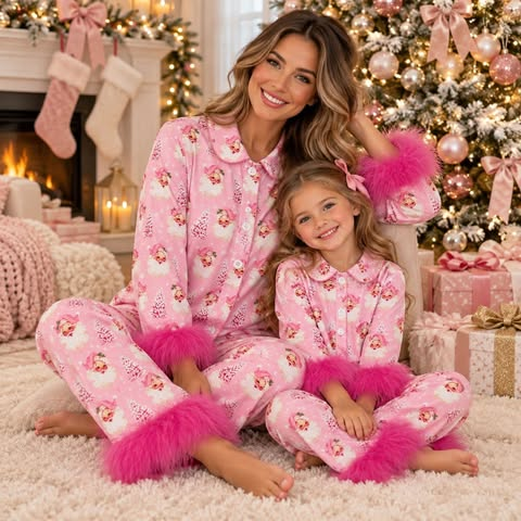 RTS NO MOQ Sibling baby girl clothes Christmas Plush long sleeve pants Sets and adult set