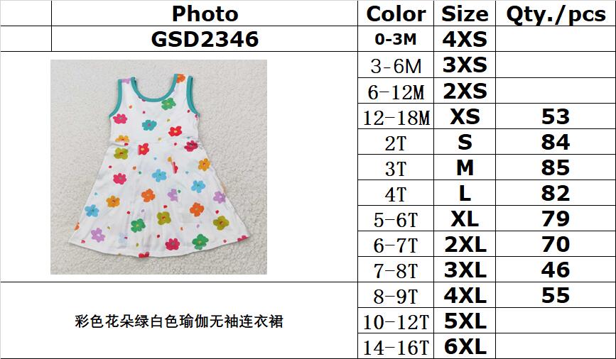 RTS NO MOQ GSD2346 Colorful floral green and white yoga sleeveless dress