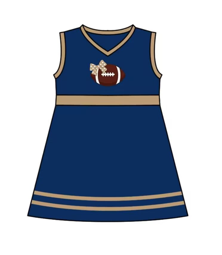 Custom MOQ 3 MIX SIZE ETA 6-7weeks team baby girls clothes dark blue sleeveless dress