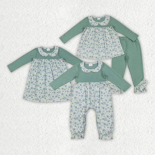 RTS Sibling baby girls clothes floral long Sleeve pants sets and dress and rompers
