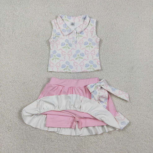 RTS NO MOQ Sibling Baby Girls Plaid Button Vest Ruffle Skirt And Shorts Set Bow Detail Active Yoga Clothes Outfit for Kids
