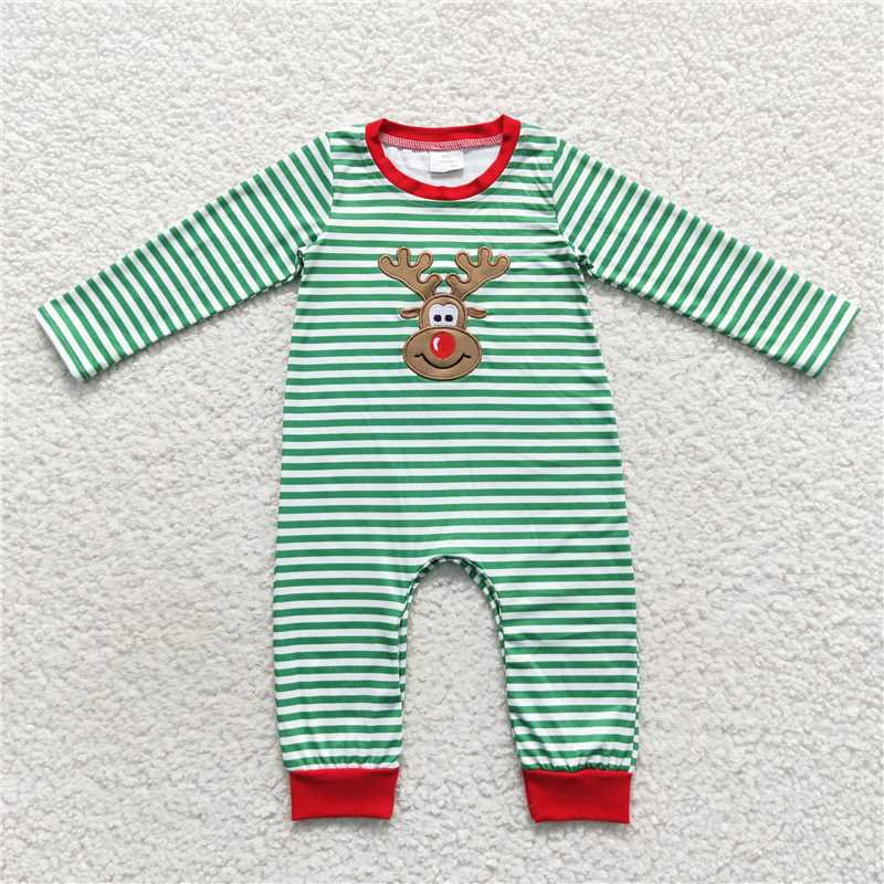 RTS NO MOQ（In Stock ) LR0338 Embroidered Christmas long-sleeved jumpsuit