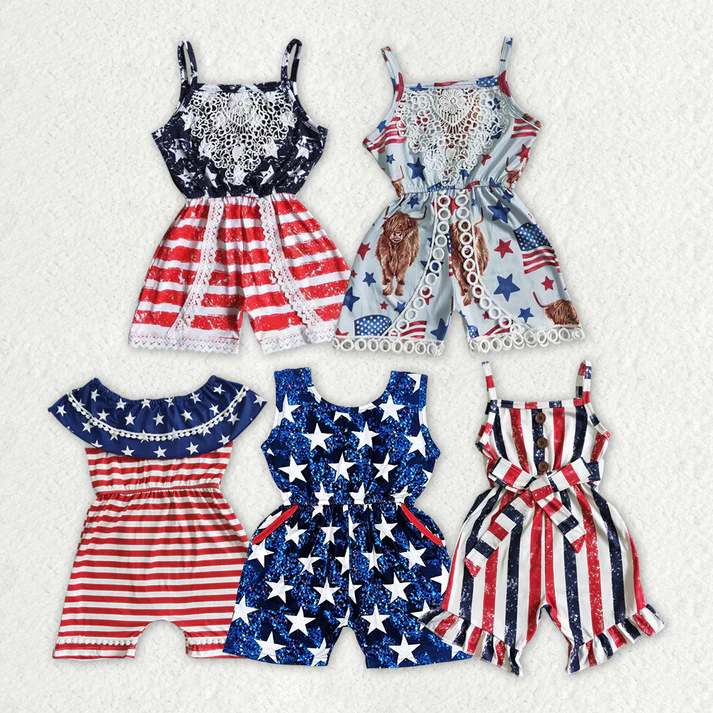 RTS Baby girls clothes 4th of july suspender jumpsuit