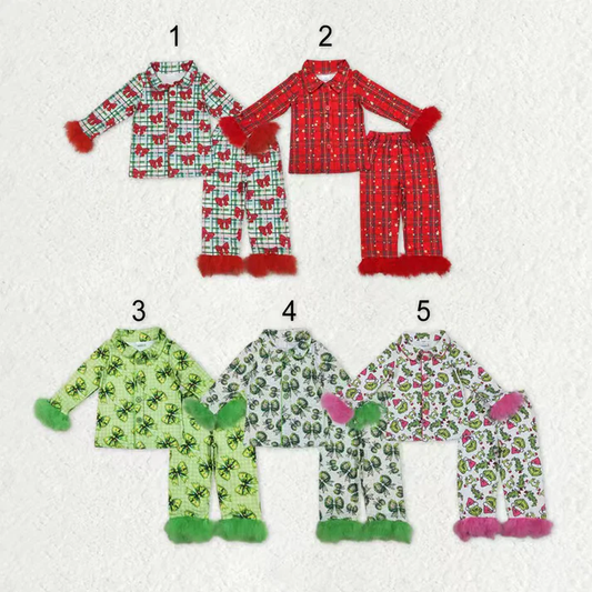 RTS NO MOQ Sibling baby girl clothes Christmas bow Plush long sleeve pants Sets