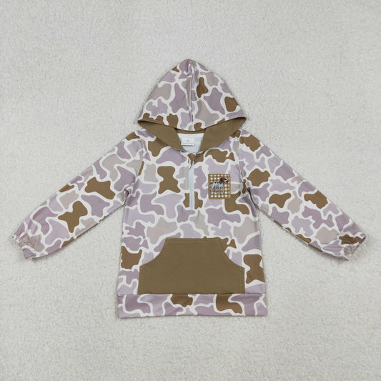 RTS NO MOQ（In Stock) BT1302 Embroidered Dalmatian camouflage military green pocket zip-up hooded long-sleeved top
