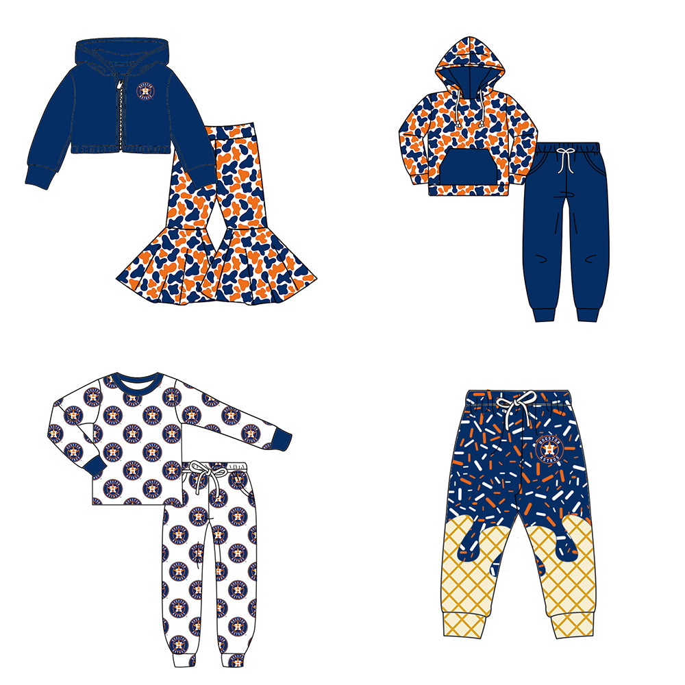 Custom moq 5 mix size milk silk summer teams baby girls clothes camouflage blue hooded long sleeve pants sets 2 and boy pants sets and pant-25.8.8