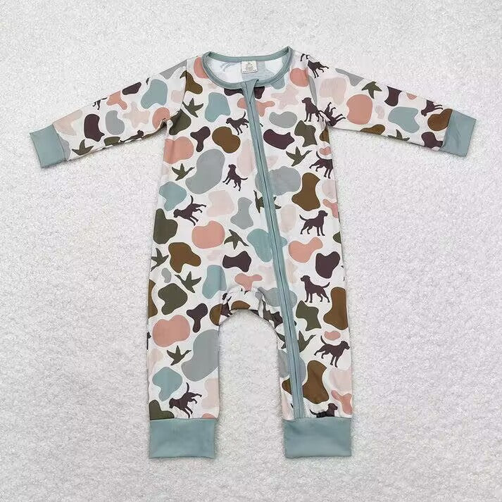 RTS NO MOQ  Gray green leopard print long-sleeved suit & romper & top