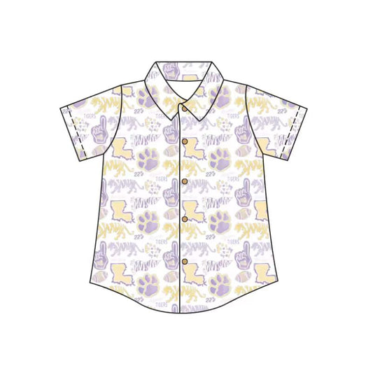 Custom moq 5 mix size milk silk summer teams Baby Boy White Short-Sleeved Button-Down Shirt