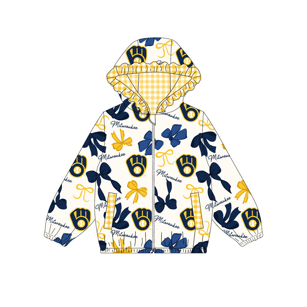 Custom moq 8 mix size milk silk summer team baby girls clothes bow hooded long sleeve top-25.9.24