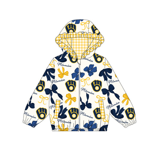 Custom moq 8 mix size milk silk summer team baby girls clothes bow hooded long sleeve top-25.9.24