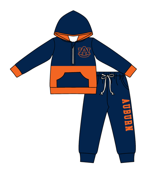 Custom moq 5 mix size eta 6-8weeks milk silk summer teams navy blue baby boy clothes hooded long sleeve pants sets-25.10.24