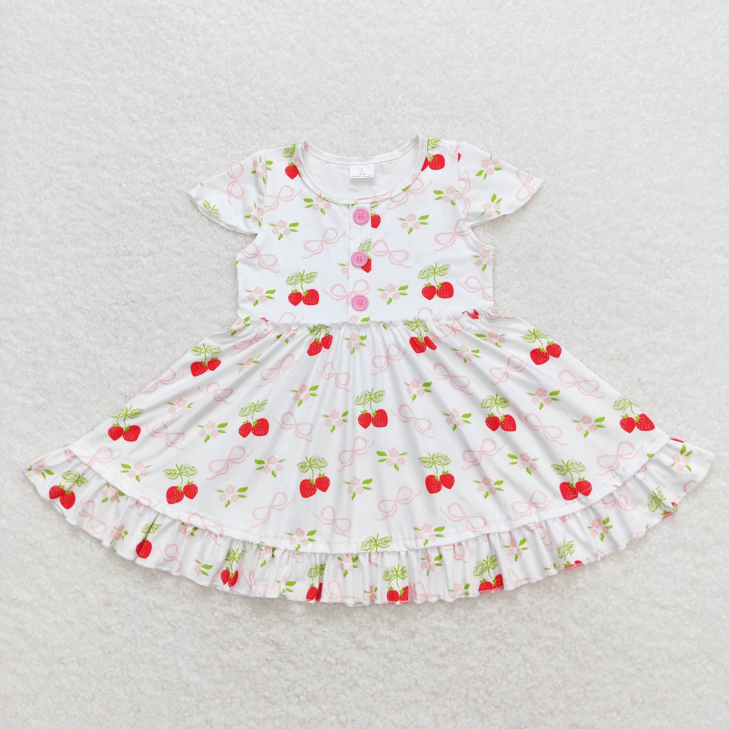 GSD0888 Strawberry white short-sleeved dress with bow