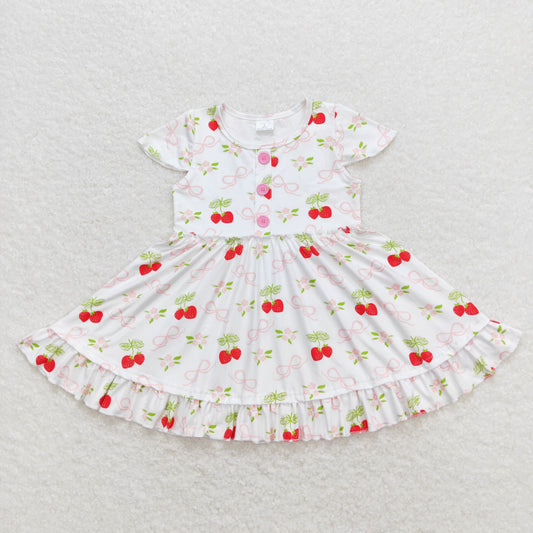 GSD0888 Strawberry white short-sleeved dress with bow