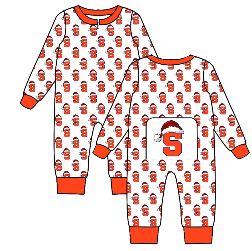 Custom moq 5 eta 6-8weeks   Christmas Hat S Team Orange long sleeve boys  romper