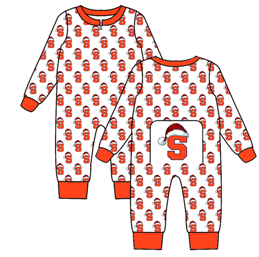 Custom moq 5 eta 6-8weeks   Christmas Hat S Team Orange long sleeve boys  romper