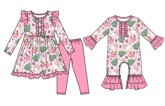 25.7.2 custom each style moq 5eta 4-6week Sibling Sisters Christmas pink baby girl long sleeve pants sets and rompers match family design