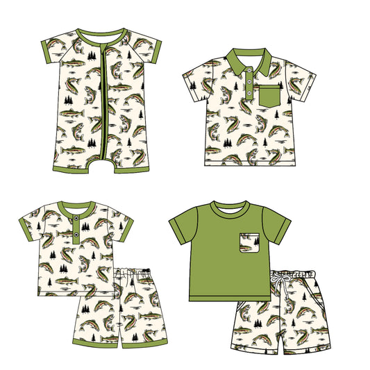 4.24 custom each style moq 5eta 4-6week Sibling Sister fish baby boy sets 1 and sets 2 and boy rompers and top match family design