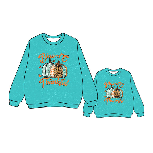 25.7.7 custom each style moq 5eta 4-6week Sibling Sister pumpkin long sleeve top and adult top match design
