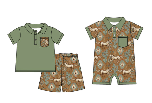 12.17 custom each style moq 5eta 4-6week Sibling Sister horse baby boy short sleeve shorts sets and rompers match design